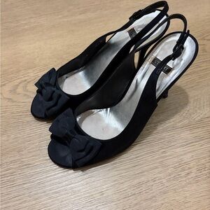 Stuart Weitzman Black Peep-Toe Slingback Heels